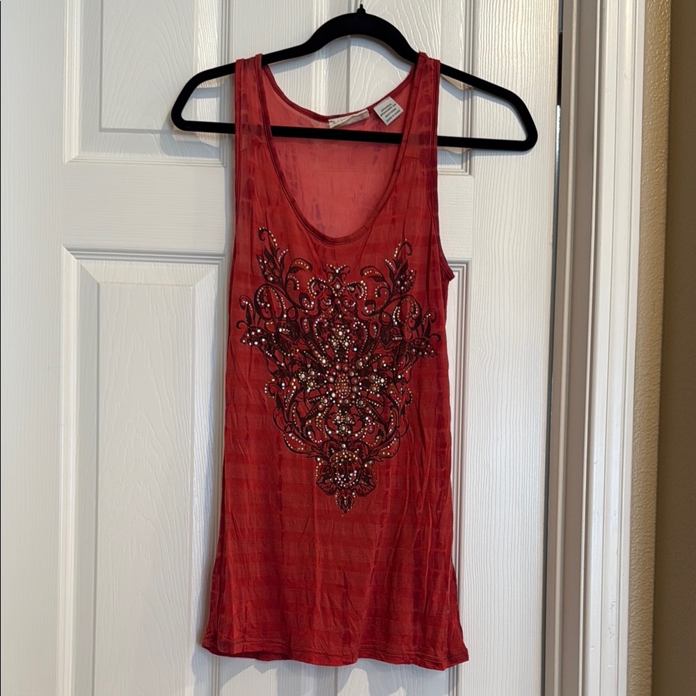 Miss Me Red Embellished Sleeveless Tank Top